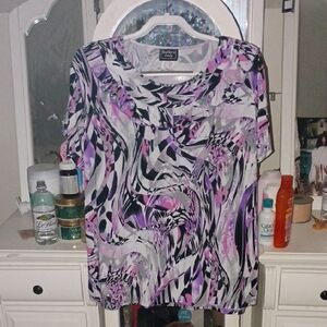 Southern Lady Abstract Print Blouse - Purple, Pink, Black